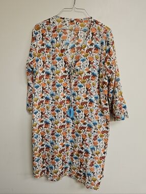 Cotton Floral Coverup Tunic Mini Dress Colorful Spring Summer Beach Top L/XL
